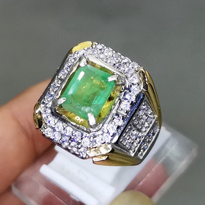 Cincin Batu Zamrud Kotak Natural Emerald Beryl Asli