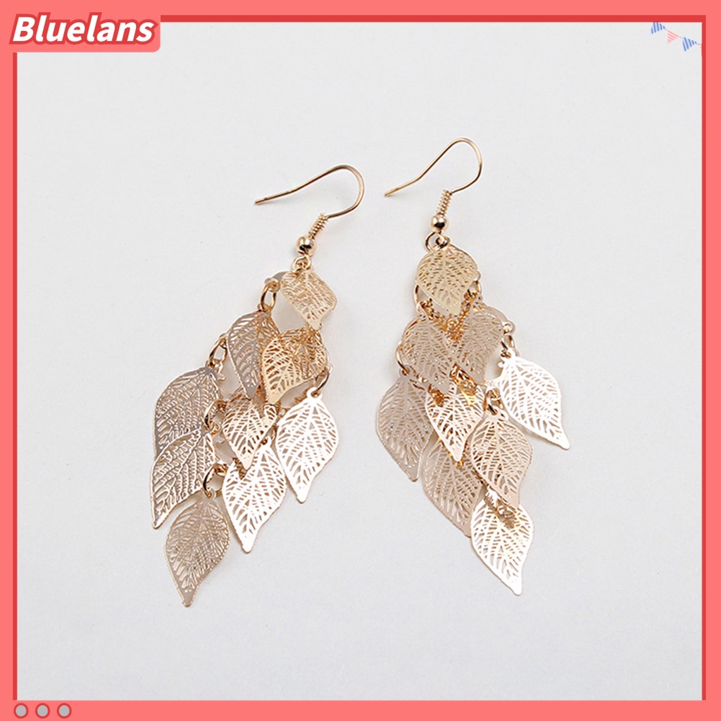 Bluelans 1 Pasang Anting Panjang Bentuk Daun Untuk Wanita