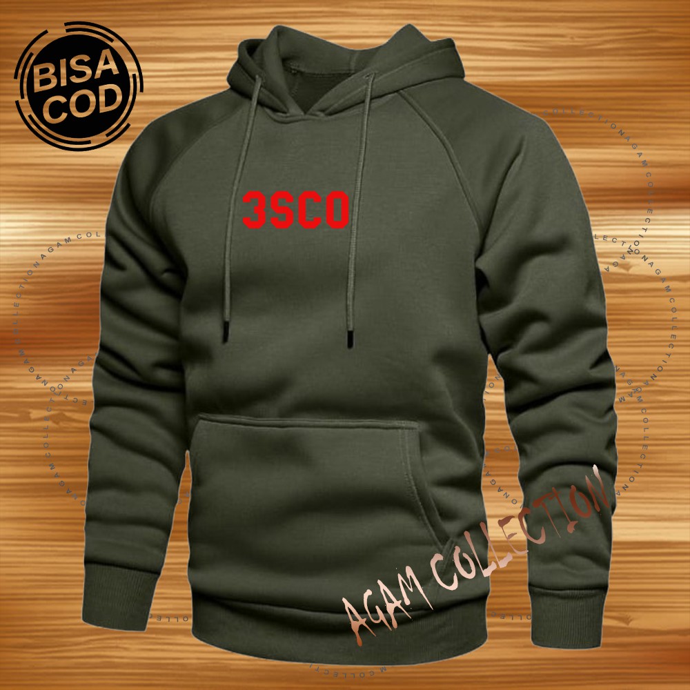 Agam collection Sweater Hoodie Distro 3SCO Premium Text Merah Pria Wanita