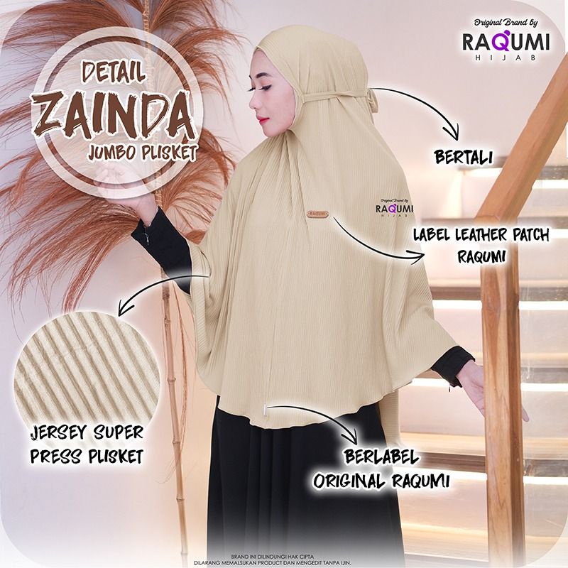 Bergo ZAINDA Jumbo Plisket Ori RAQUMI Hijab-8