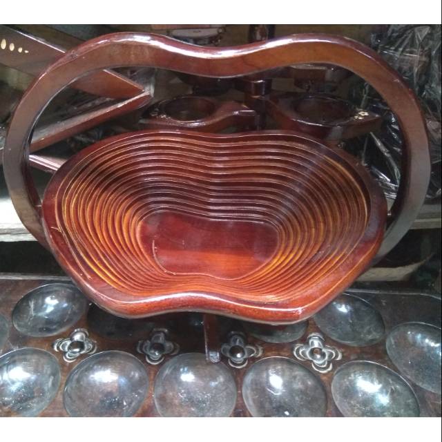 TEMPAT BUAH BENTUK APEL SPIRAL BAHAN KAYU JATI ASLI 27 x 25 x 26 cm DEKORASI RUMAH MURAH BEST SELLER