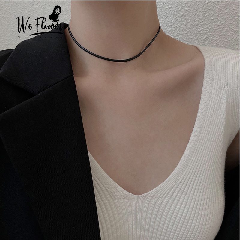 We Flower Punk Black PU Leather Choker Short Necklace for Women Girls Stylish Jewelry