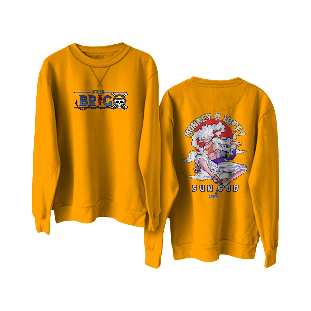 BRIGO Basic Sweatshirt  LUFFY GEAR 5 FIFTH II Sweater Crewneck Polos BRIGO X ANIME Sablon DTF Fleece Cotton M-XXL (Pria &amp; Wanita) Free stiker&amp;Gantungan Kunci