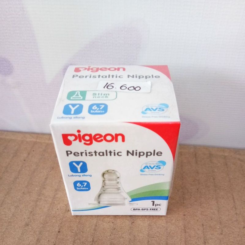 PIGEON PERISTALTIC NIPPLE SLIM NECK 1PC S, M, Y, L