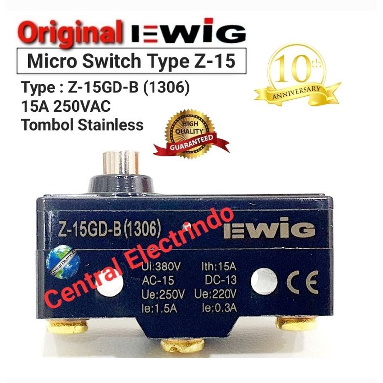 Limit Switch/Micro Switch Z-15GD-B 15A 250VAC 1NO 1NC EWIG.