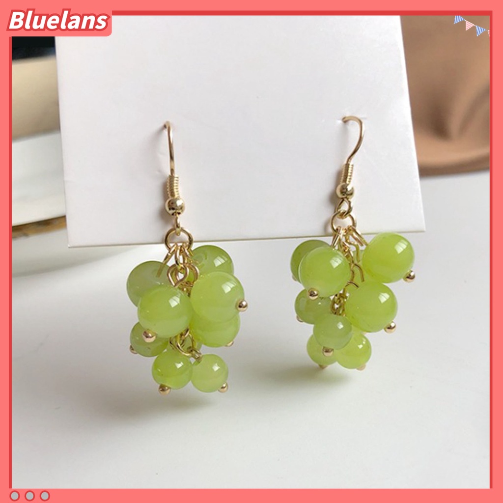1 Pasang Anting Kait Tanpa Tindik Bentuk Anggur Aksen Manik-Manik Bulat Untuk Liburan