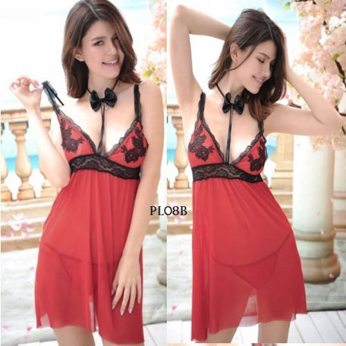 [READY STOK] NIGHT GOWN SEXY HOME DRESS LINGERIE SEKSI SLEEPWEAR PREMIUM MERAH PL08B