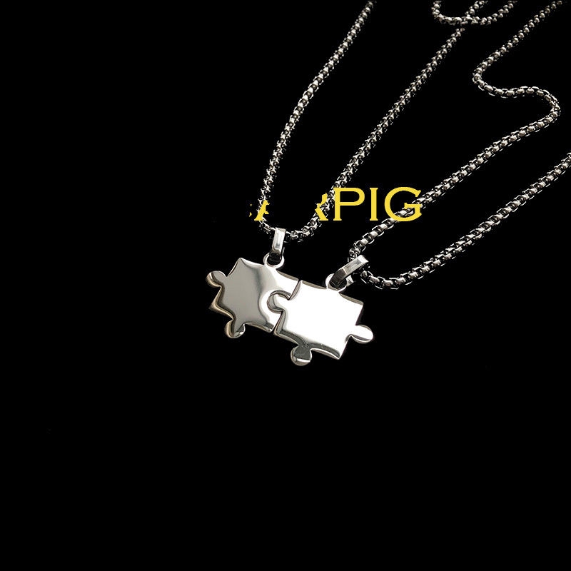 Kalung Bentuk Jigsaw Bahan Titanium Steel Gaya Hip Hop Harajuku Korea