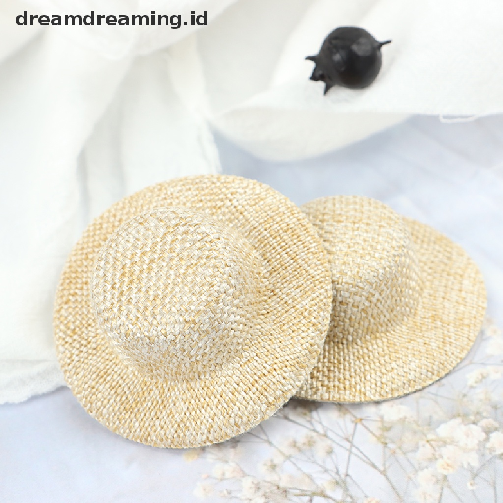 (Dreamdreaming.Id) 2pcs Miniatur Topi Jerami Untuk Aksesoris Rumah Boneka