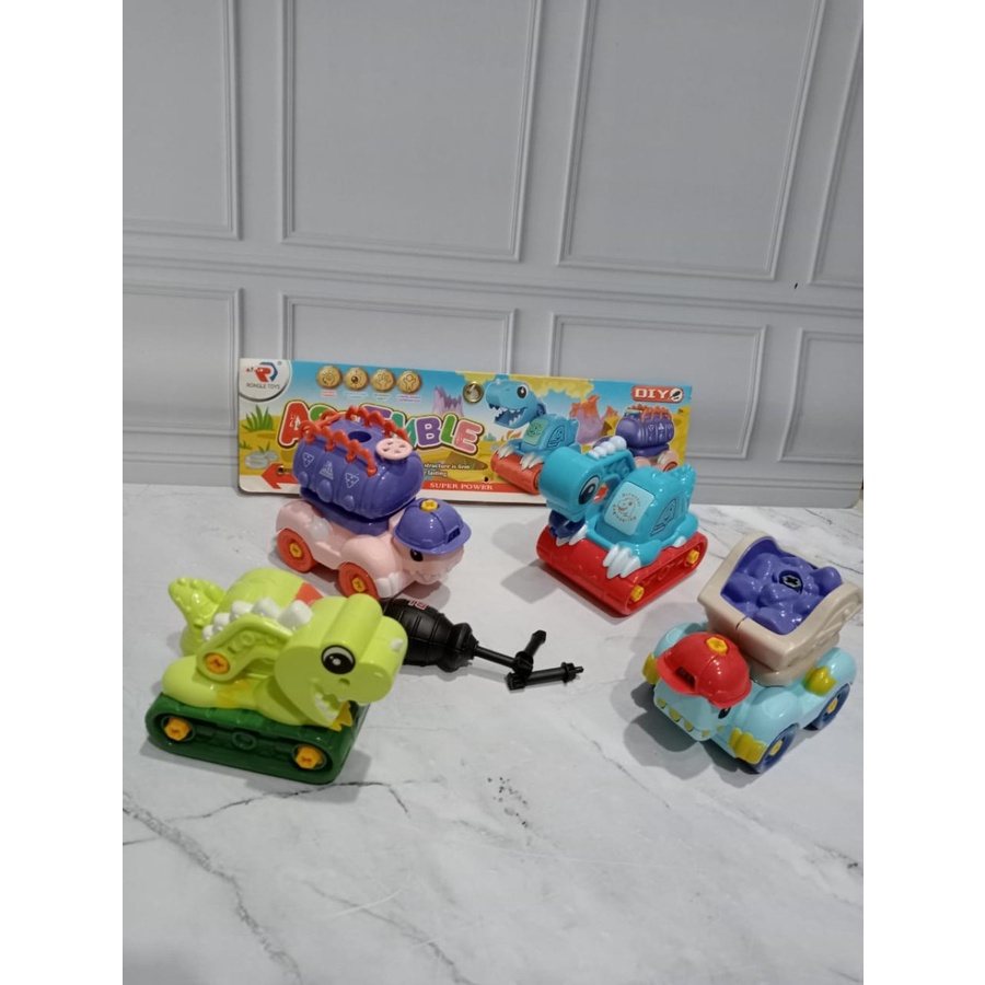 Mainan Edukatif Anak  Bongkar Pasang Mobil  Dinosaurus Diy Assemble Dino Car no. RL589-22D