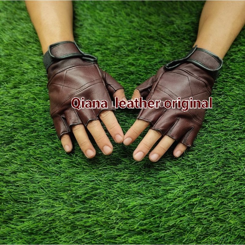 Sarung Tangan Kulit Asli Pria Model Setengah Jari New Elegant