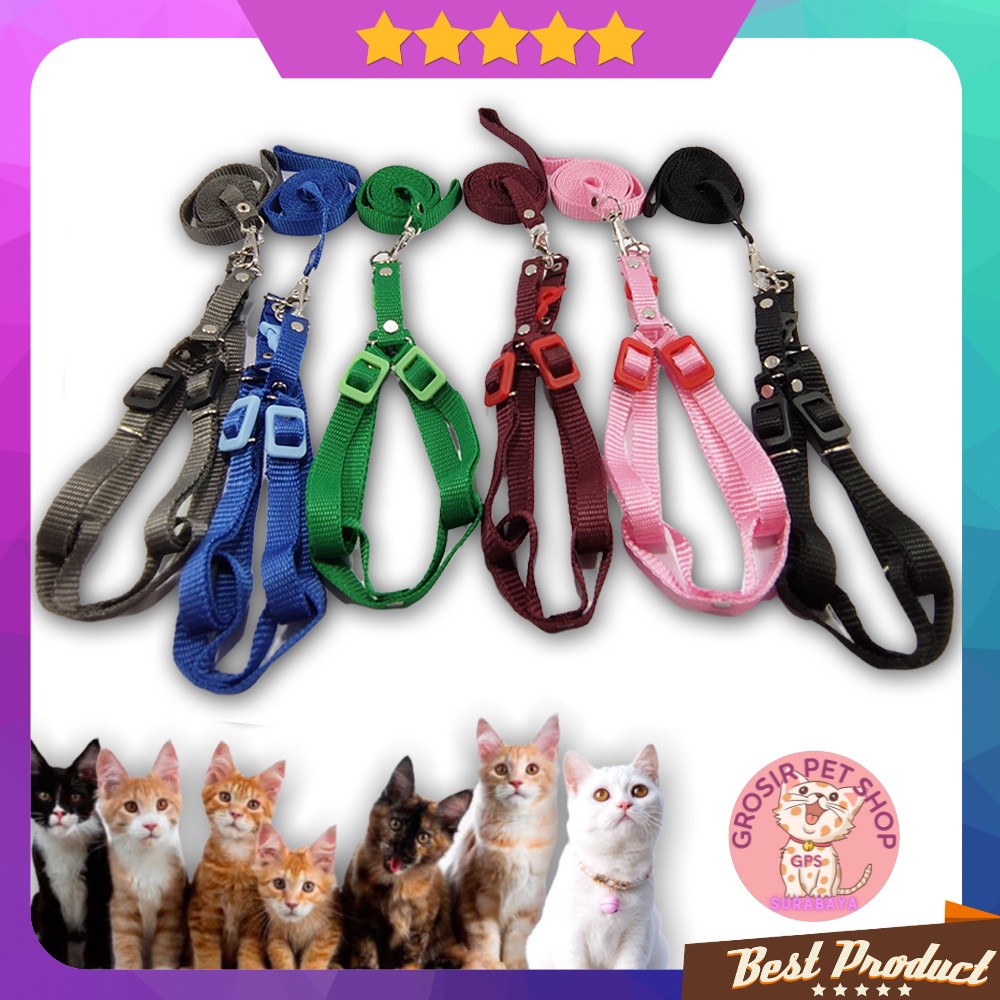 Tali harnes kucing / harness kucing model Y premium motif polos