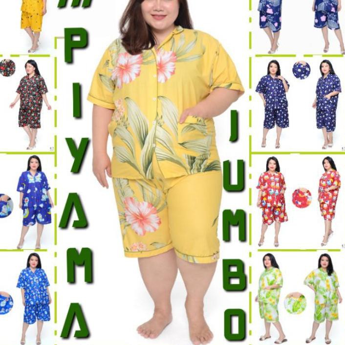 ◘ PIYAMA JUMBO CELANA PENDEK WANITA LD 130 120 SET BAJU TIDUR CEWEK DEWASA SETELAN KATUN KARAKTER ➣