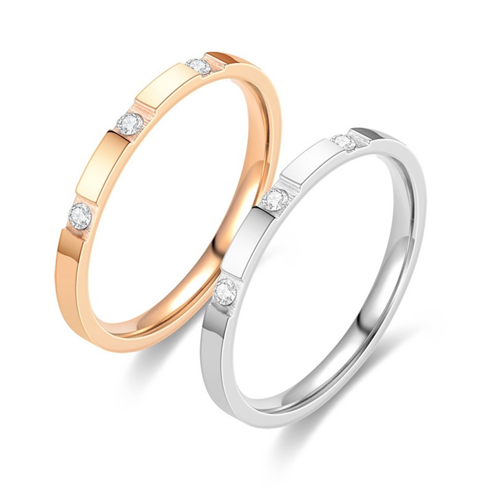 1 pcs Korea Titanium Steel Light Luxury Rose Gold Perak Berlian Pasangan Cincin Tipis untuk Pria dan Wanita