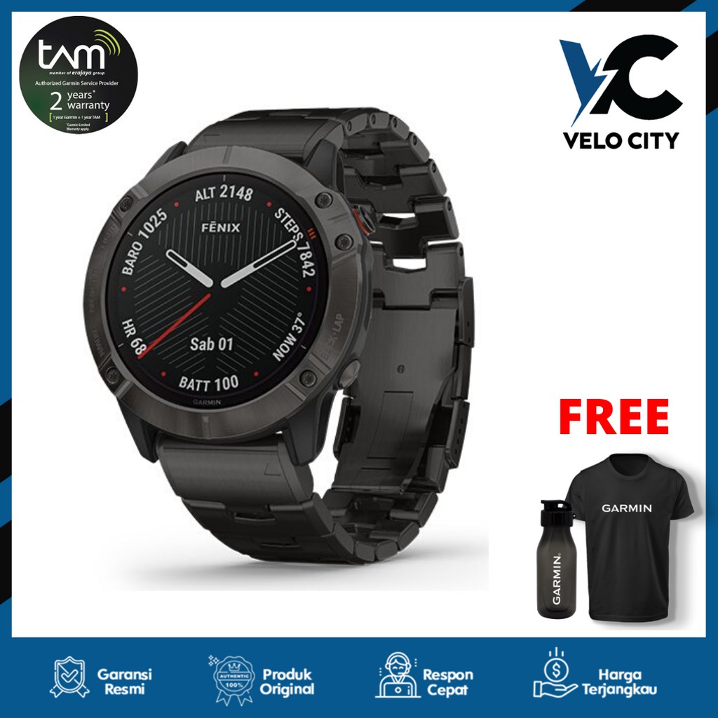 Garmin Fenix 6X Pro Solar - Titanium with Vented Titanium Bracelet Garansi Resmi TAM 2 Tahun