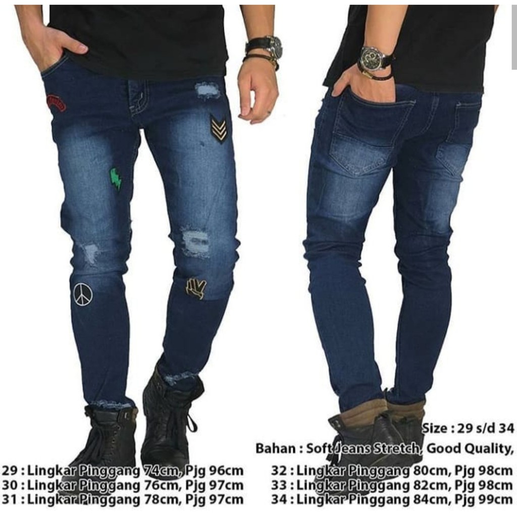 HISROOM Celana  Panjang Jeans  Bordir  Pria Sobek  Skinny 