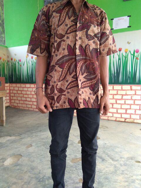Kemeja Batik Hrb026 Kenongo Kemeja Tosca Pendek Pekalongan Padi M L Xl Sogan Tulis Asifa Batik Padi