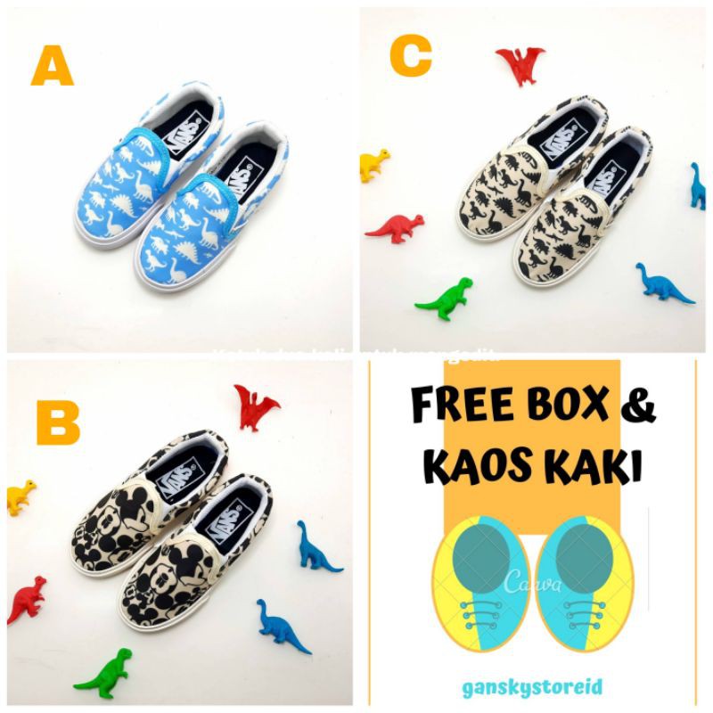 SEPATU ANAK SLIP ON DINO PREMIUM HIGH QUALITY SNEAKERS ANAK LAKI LAKI KADO KIDS