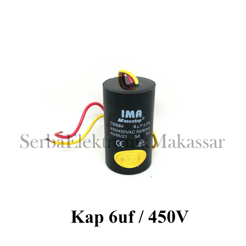 Kapasitor 6uf 450V IMA Mascotop Bulat Kabel