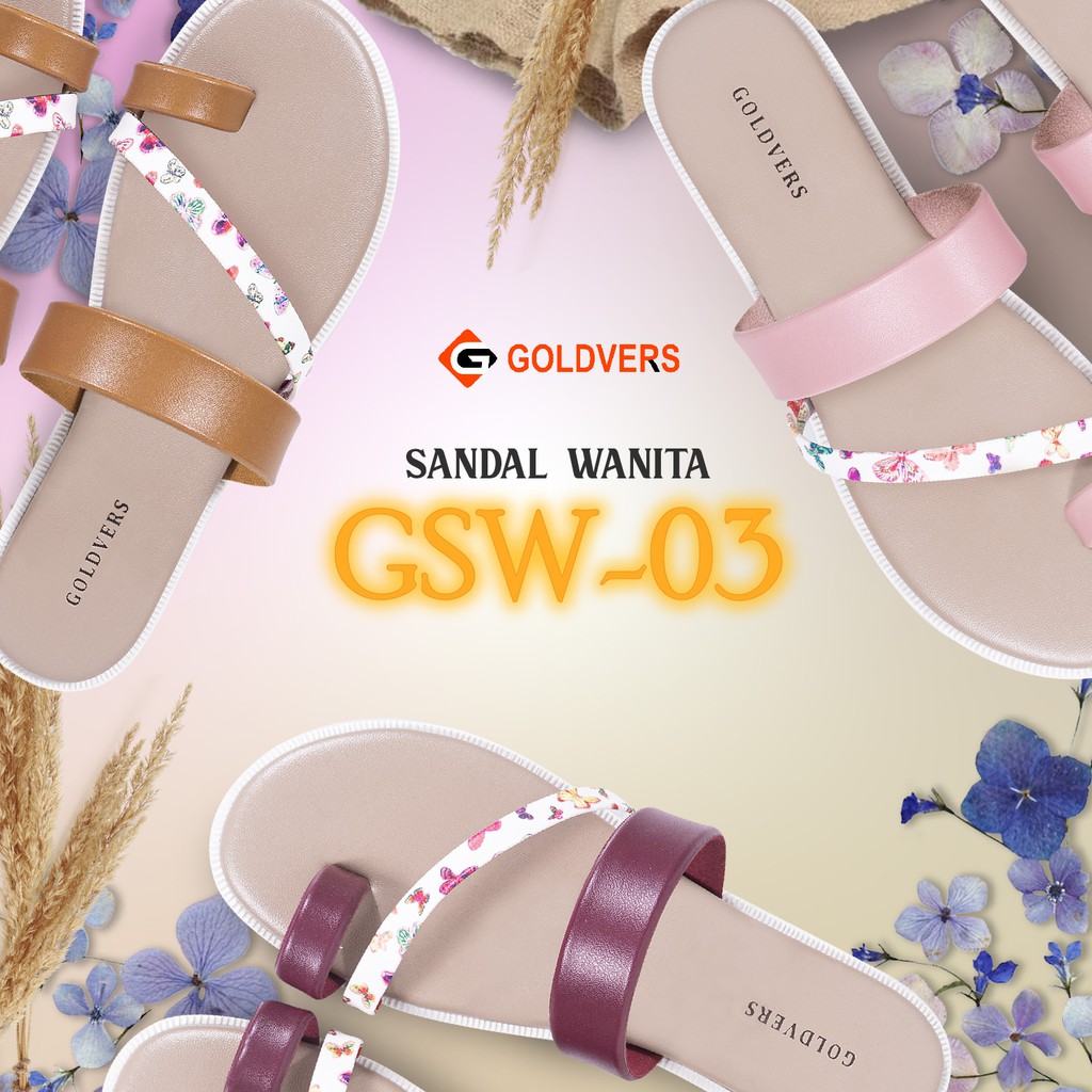 Sandal Wanita Goldvers Sandal Kasual Kulit Sintetis Sendal Santai Cewe Ori Import - Goldiesbags