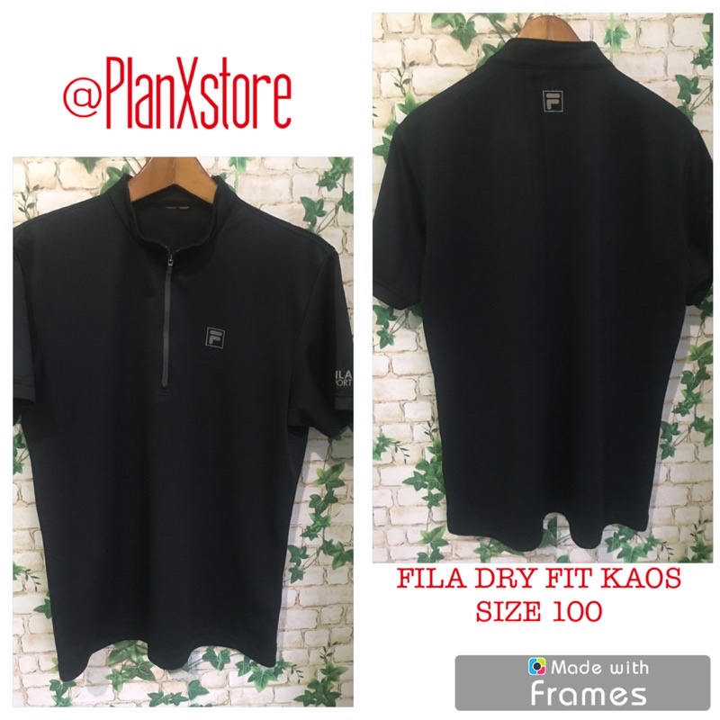 FILA HALF ZIP KAOS DRY FIT PRELOVED TERJANGKAU WARNA HITAM BAHAN