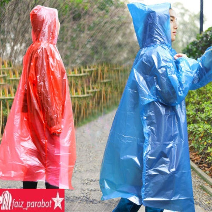 JAS HUJAN PLASTIK SEKALI PAKAI / JAS HUJAN PONCHO DISPOSABLE EMERGENCY RAINCOAT