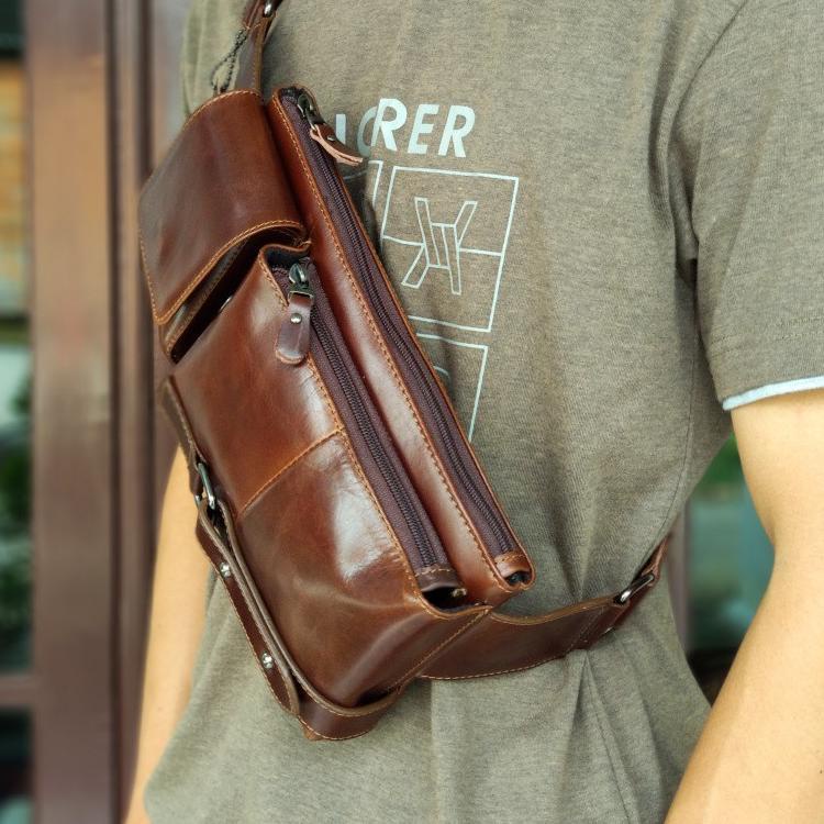 Tas Selempang Kulit Waist Bag Pria Laki Cowok Asli Kulit Sapi Premium Dengan Motif Buaya Crazy Horse