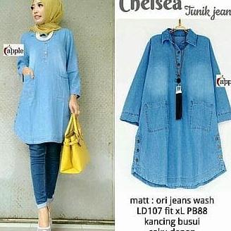 Chelsea tunik jeans baju atasan tunik wanita atasan jeans blouse jeans
