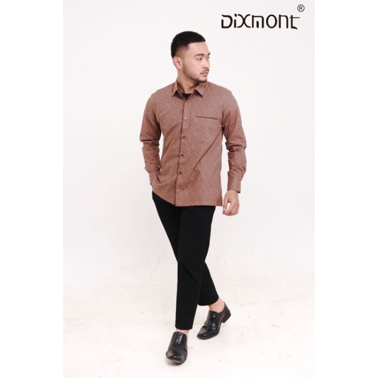 Dixmont Kemeja Pria Basic Formal Motif Lengan Panjang Hem ML01721