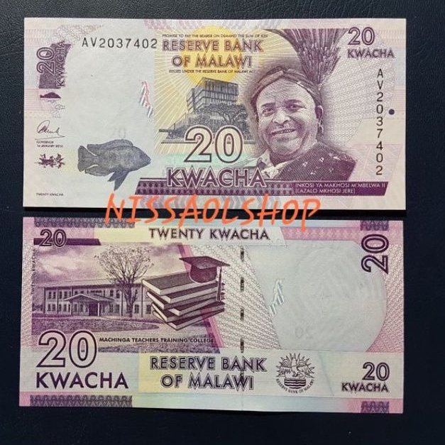 UANG ASING MALAWI 20 KWACHA UNC