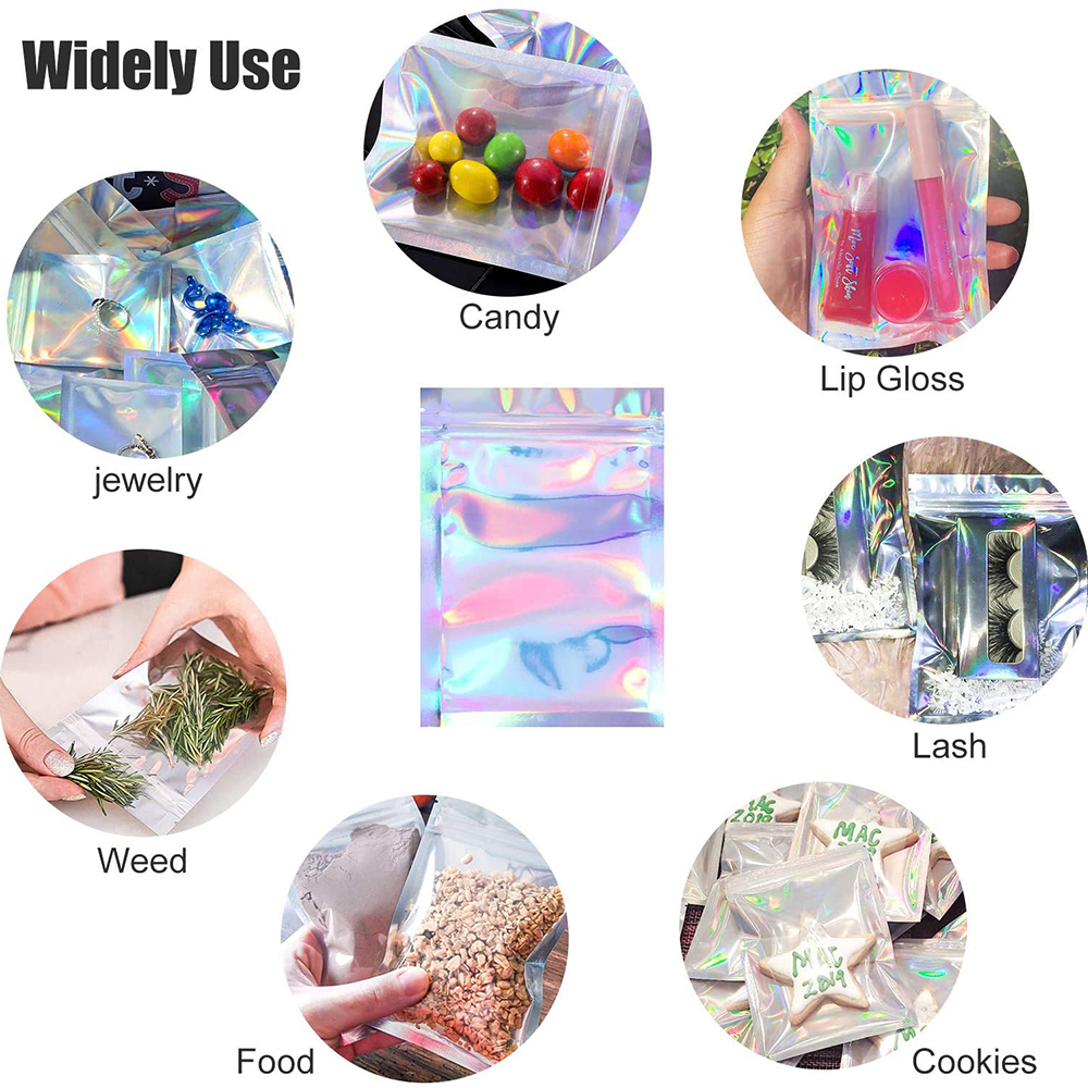 [Multifunction Self Seal Storage Bag] [Ziplock Smell Proof Bags For Party Food Storage] [Holographic Laser  Foil Pouch]