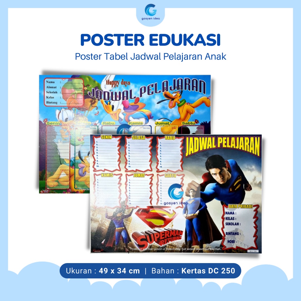 

Poster Anak Jadwal Pelajaran Sekolah Motif Karakter