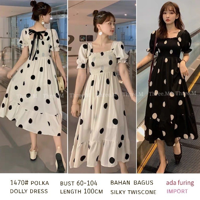 Denice Polka Doll Long Dress Import 1470