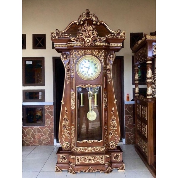 Almari Jam Bagong Ukir Kayu Jati Grade A + Bandul Jam Murah