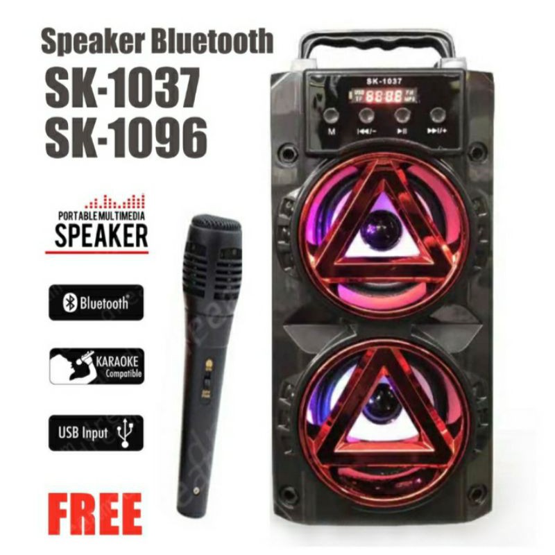 SPEAKER KARAOKE BLUETOOTH SK-1037 LED BONUS MIC