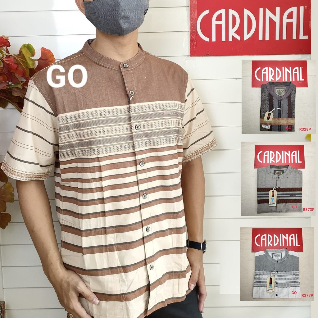 BB S-M CARDINAL KEMEJA KOKO Taqwa Pakaian Pria Original Baju Muslim Salur Lengan Pendek Kekinian