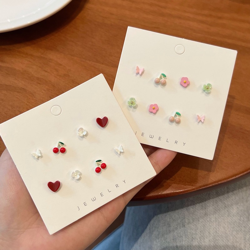 Set Anting Stud Desain Bunga Tulip Cherry Peach Aksen Mutiara Untuk Wanita