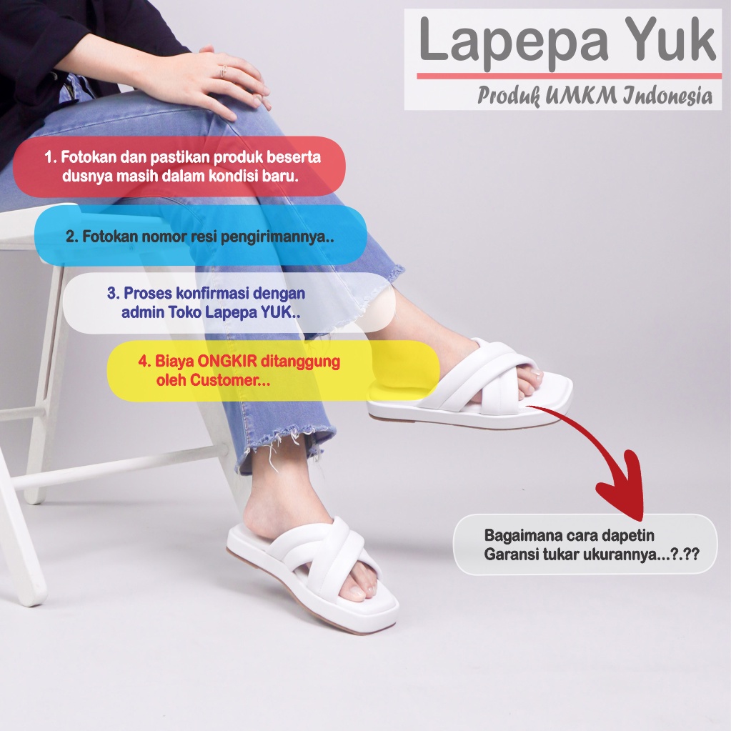 LAPEPA YUK - Sandal Wanita Teplek BELLA Sendal Cewek Platform Wedges Kondangan Hak Tinggi  2cm Model Silang 2 Size 36 37 38 39 40 Santai Kasual Rumah Slop Warna WHITE Putih Selop Premium Citayam Fashion Original Kekinian Terbaru Shoes Mall Official Store