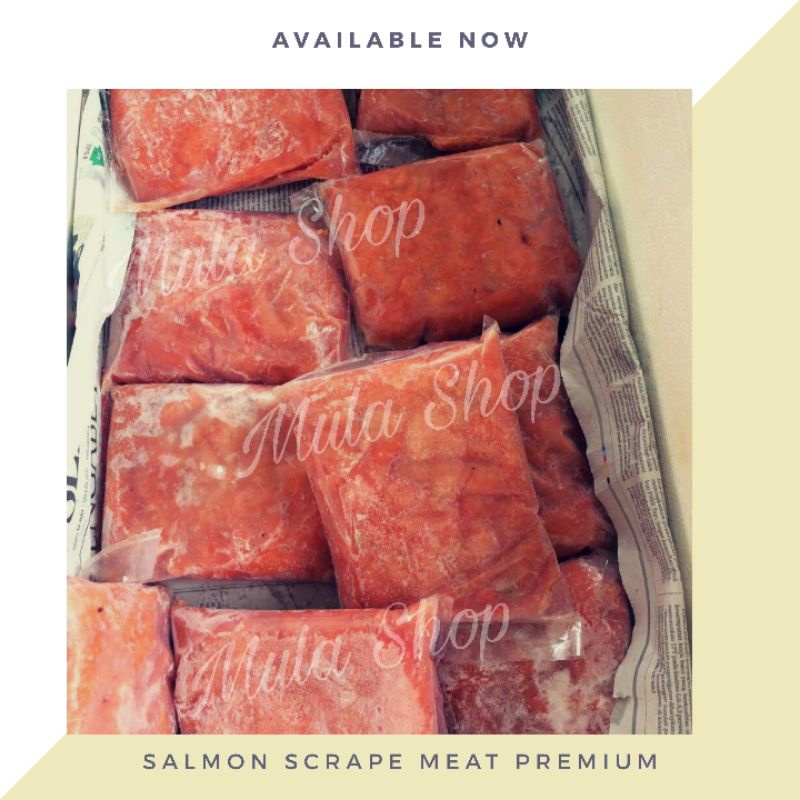 

SALMON SCRAPE MEAT PREMIUM +/- 500GR / KEROKAN DAGING SALMON +/-500GR