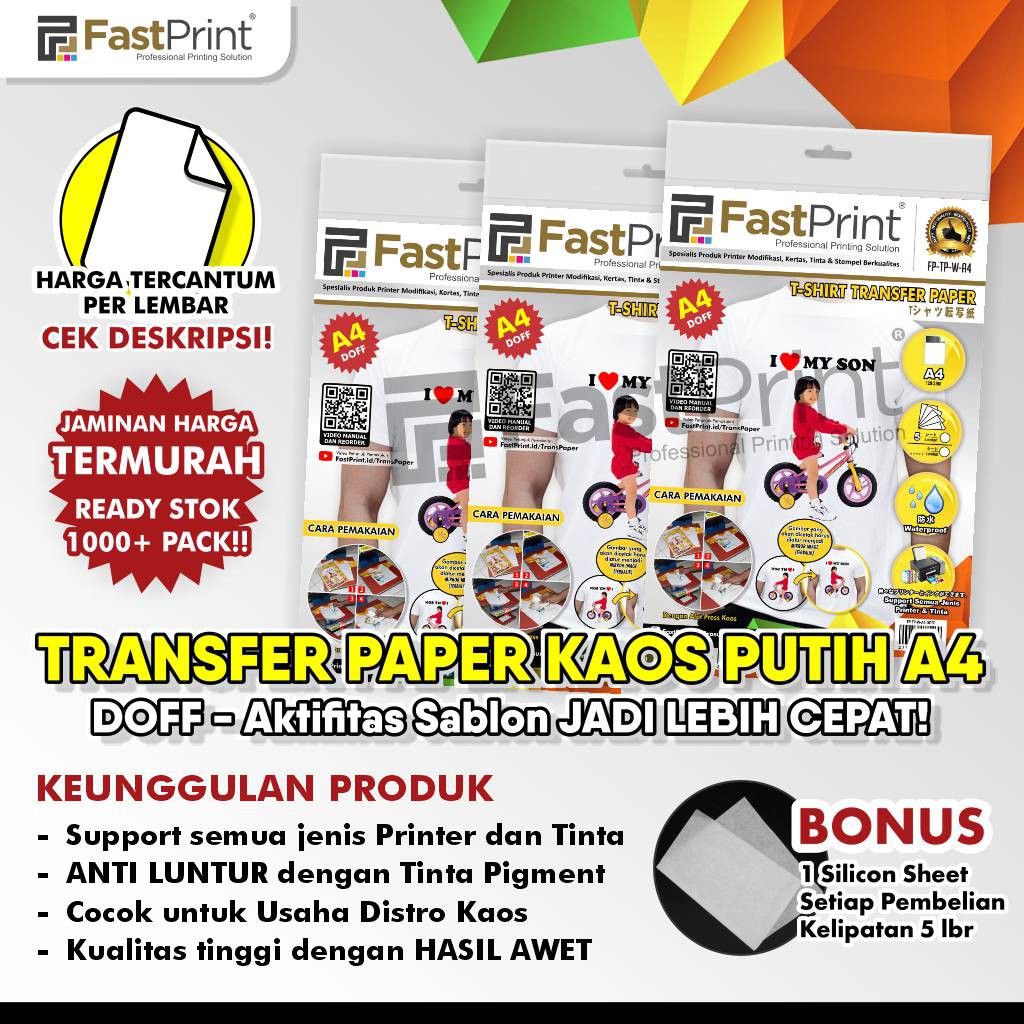 T-Shirt Kertas Transfer Paper Light Kaos Putih Warna