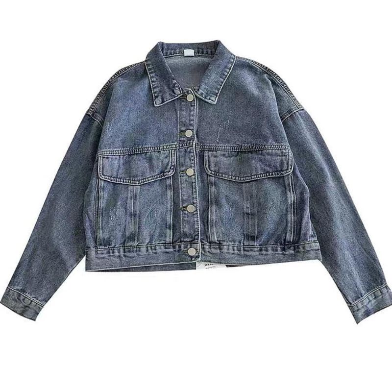 JAKET JEANS WANITA PAULA SANDWASH CROP OVERSIZE KOREA STYLE