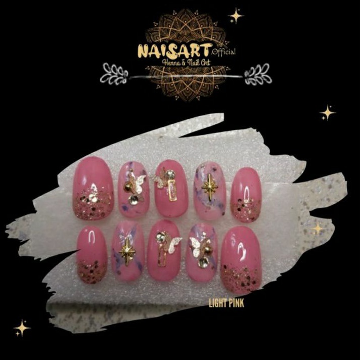Nail Art Warna Pink Kuku Palsu Wedding