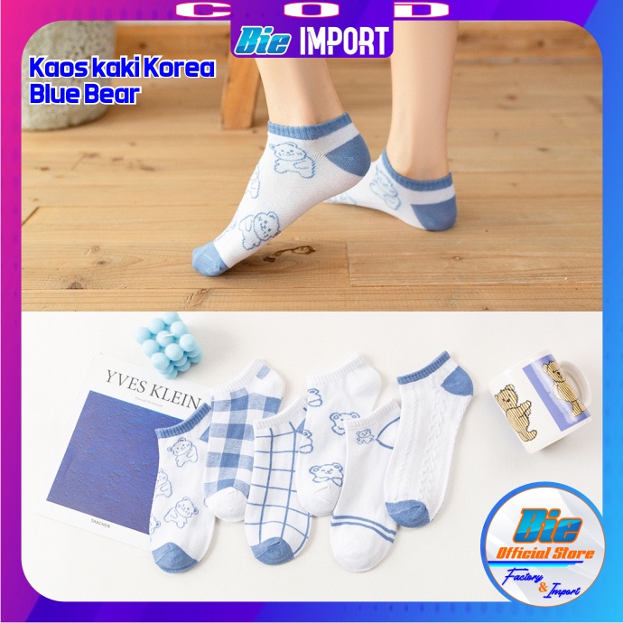 Kaos Kaki Korea Wanita Motif Blue Bear Impor Best Seller