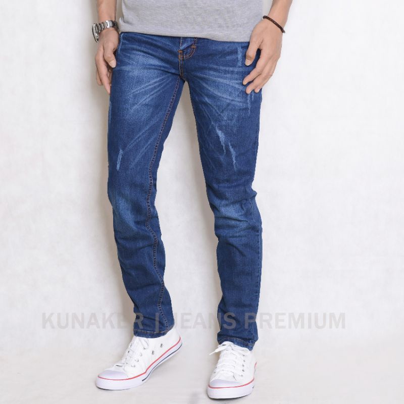 Celana jeans pria sobek laser tidak tembus , jeans denim premium kunaker