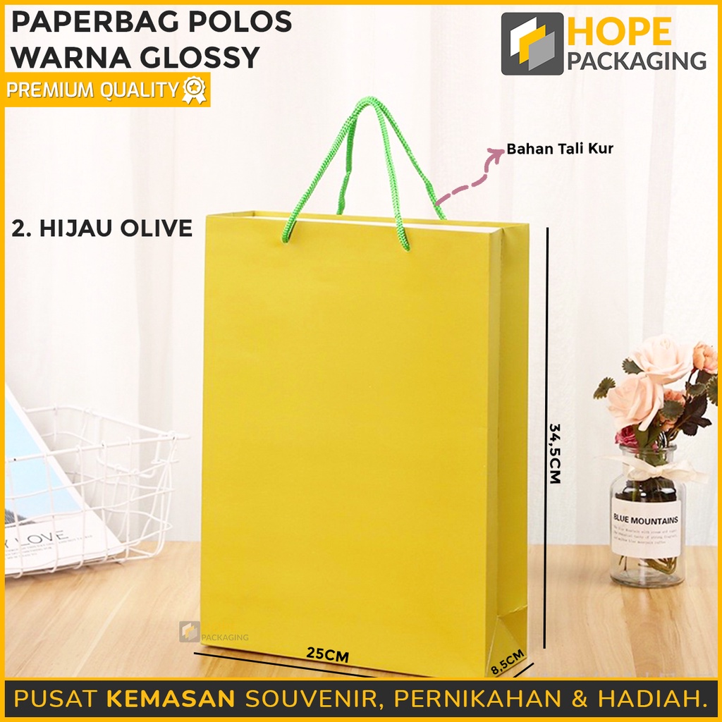 Paperbag Polos warna Glossy Ukuran  34.5x25x8.5cm