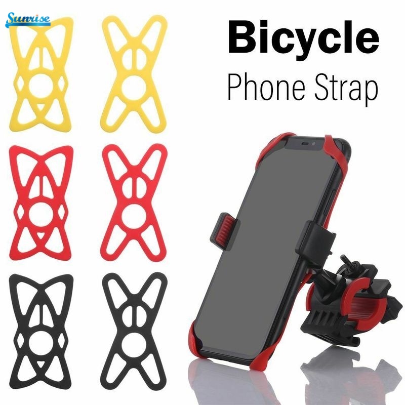 Strap Stand Holder Smartphone Universal Bahan Silikon Anti Shock Untuk Stang Sepeda / Motor