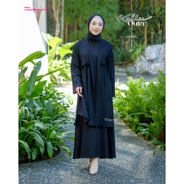 GAMIS HITAM SET OUTER + PASHMINA KALLU || ZABANNIA