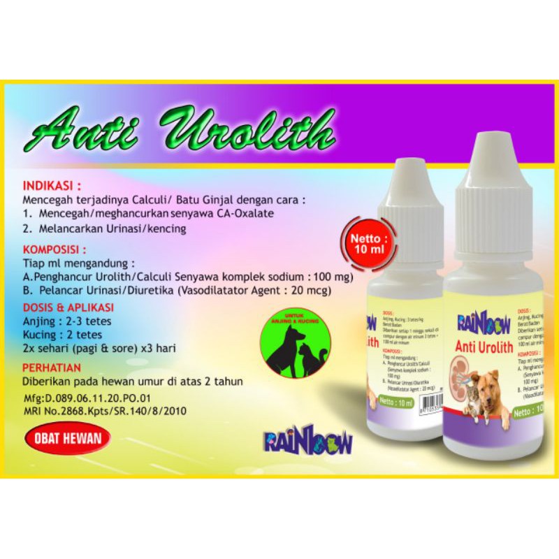 Rainbow Anti Urolith 10 ml (obat pencegah batu ginjal untuk kucing dan Anjing)