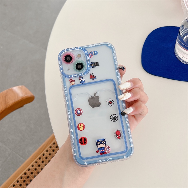 Soft Case Transparan Desain avengers spiderman captain america Untuk iPhone 12 13 Pro MAX 11 X XR XS MAX 7 8 Plus