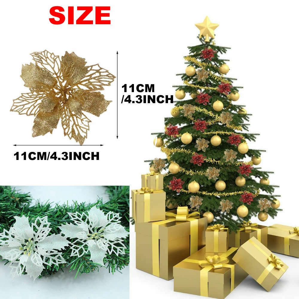 10 Pcs Bunga Poinsettia Buatan Model Hollow Ukuran 11cm Untuk Dekorasi Pohon Natal